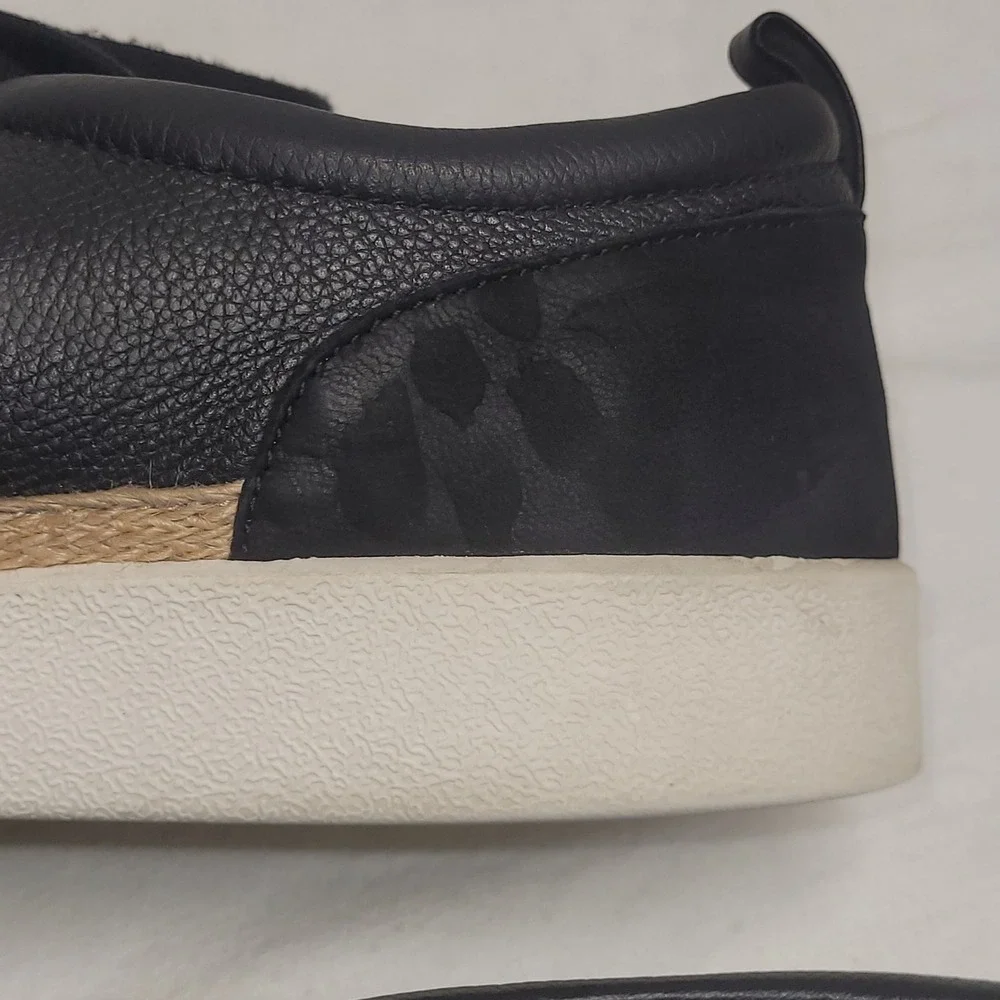 Vionic Elisia Black Leather Jute Trim Orthotic Sneakers Womens 10 Low Top Laces